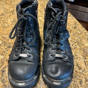 Harley-Davidson Black Leather Lace-Up Riding Boots with Metal Toe
